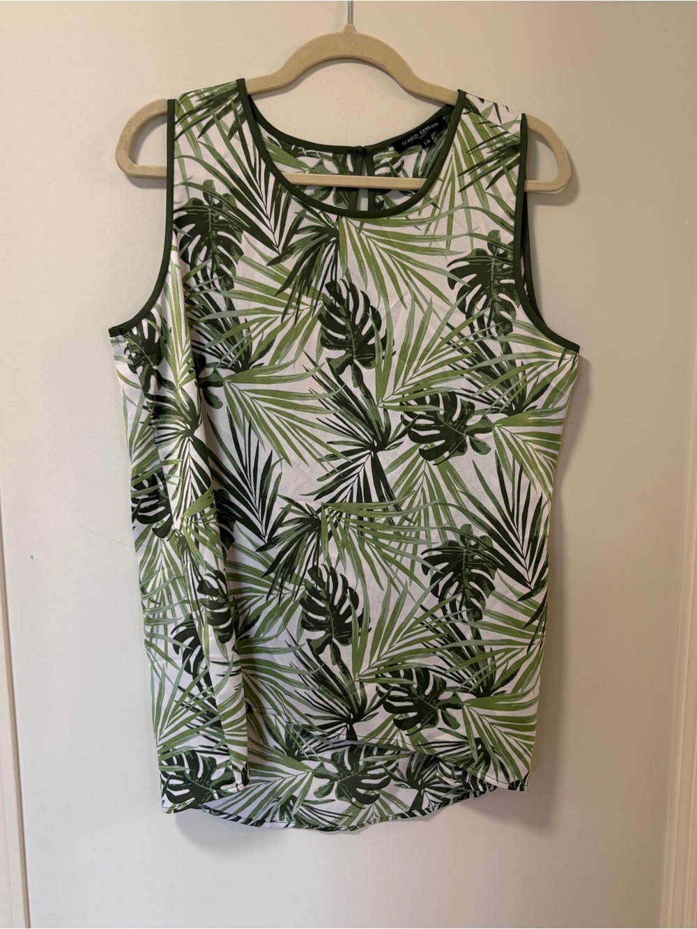 Mario Serrani Tank Blouse Women's L Green Palm Leaves Italy Lightweight High Low